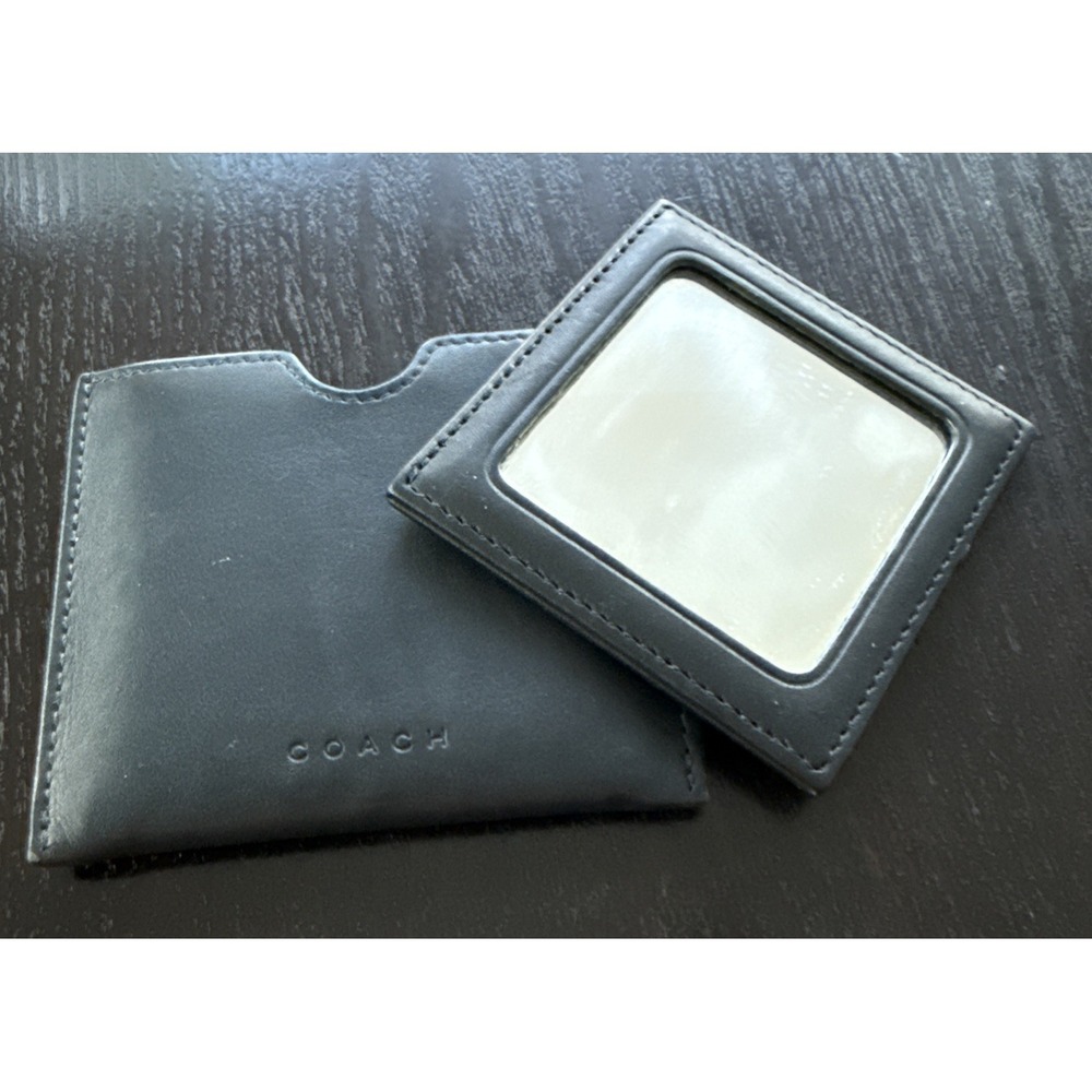 Coach Soft Black Leather Double Sided Mirror in Case VGUC